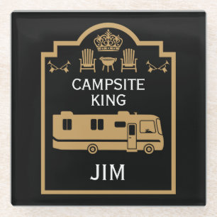 RV Camping King USA Glass Coaster