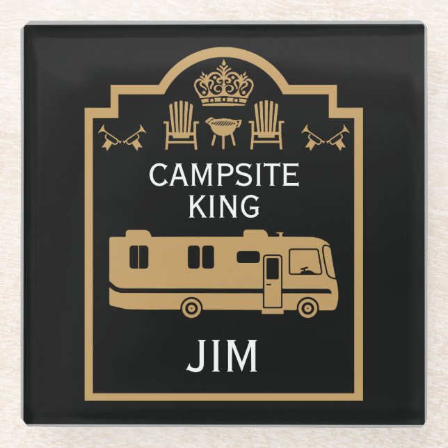 RV Camping King USA Glass Coaster (Front)