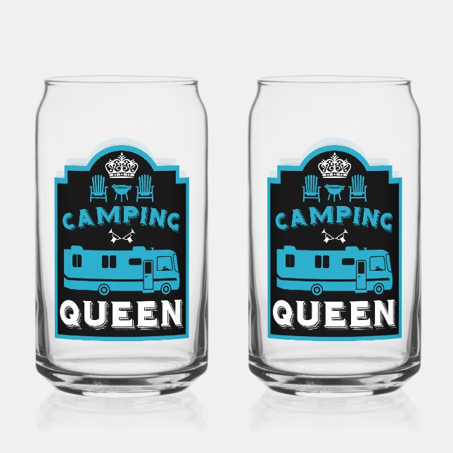 RV Camping Queen USA Can Glass (Front)