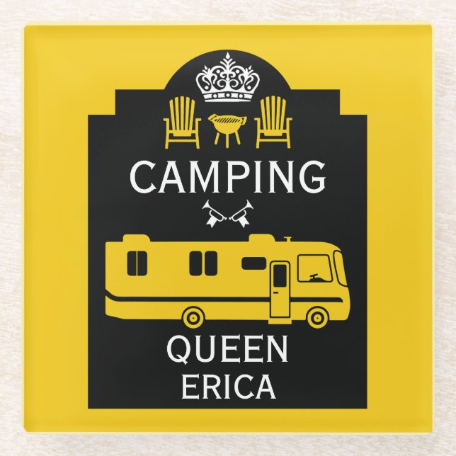 RV Camping Queen USA Glass Coaster (Front)