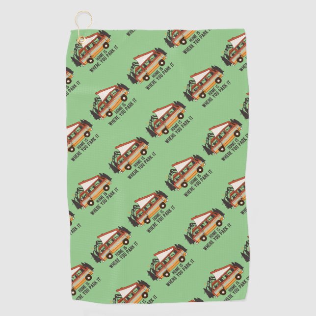 RV Camping Tent Trailer Home Is Where You Park It Golf Towel (Front)