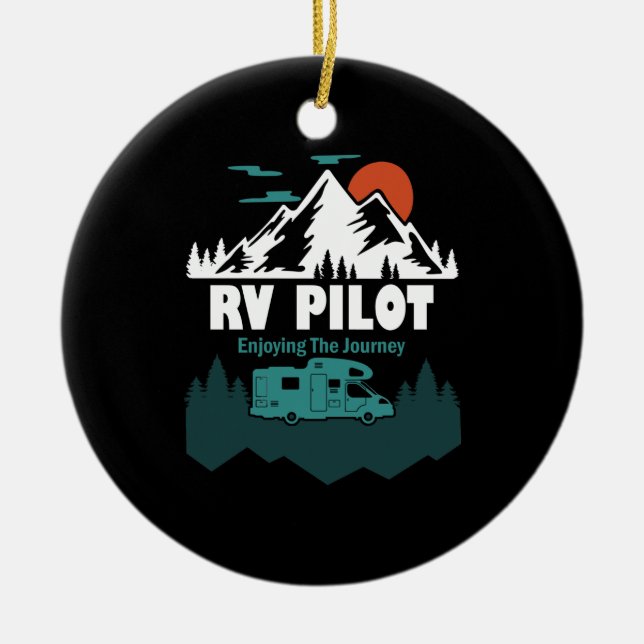 RV Pilot Camping Motorhome Travel Vacation Gift Ceramic Tree Decoration (Front)
