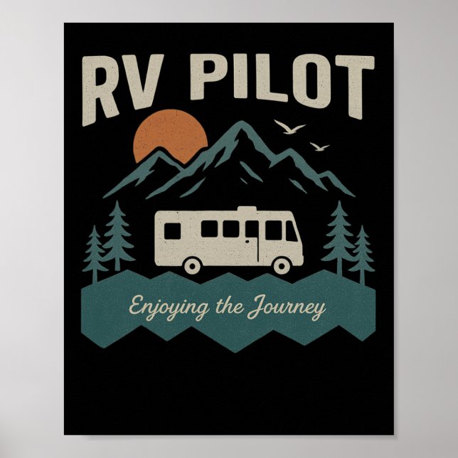 Rv Pilot Camping Retro Motorhome Travel Vacation C Poster (Front)