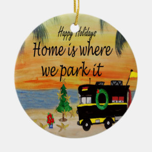 RV retro camper by the beach Christmas ornament
