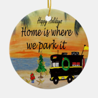 RV retro camper by the beach Christmas ornament