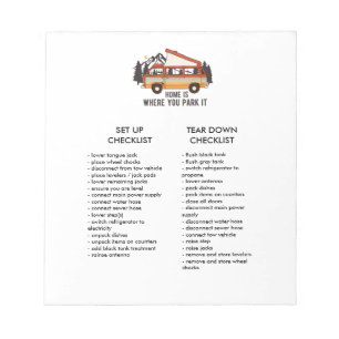 RV Trailer Editable Set Up and Tear Down Checklist Notepad