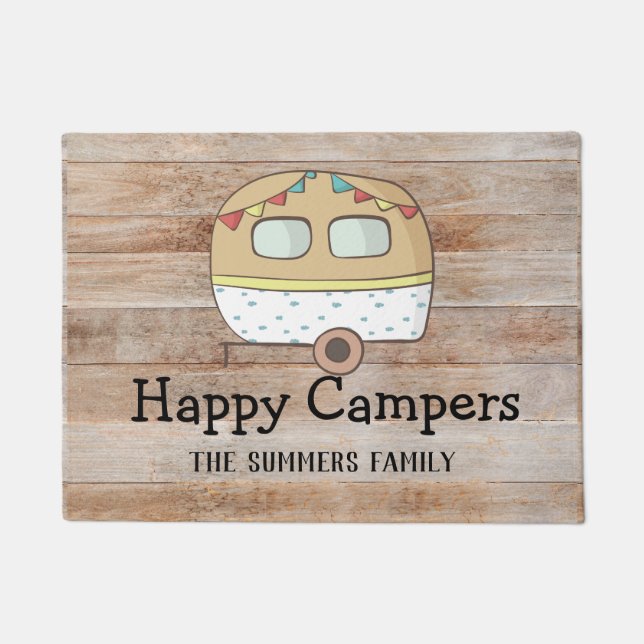 RV Trailer Happy Campers Personalised Family Doormat (Front)