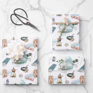 RV Truck Camper Forest Adventure Camping Pattern  Wrapping Paper Sheet