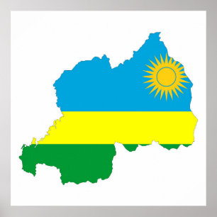 rwanda country flag shape map poster