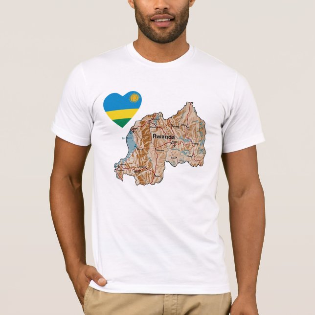 Rwanda Flag Heart and Map T-Shirt (Front)