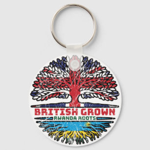 Rwanda Rwandan British UK Tree Roots Flag Key Ring