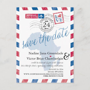 Rwanda South Africa Airmail Wedding Save The Date Announcement Postcard
