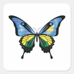 Rwanda Swallowtail Butterfly Flag Square Sticker