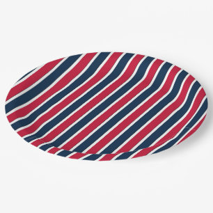 RWB Baseball Coord Stripes 1-PAPER PARTY PLATES