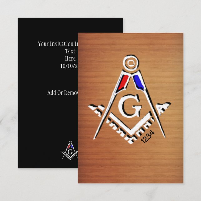 (RWB) Masonic Minds w/ wood background Invitation (Front/Back)