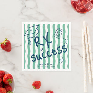 Rx for Success Teal Wavy Stripe Pharmacist Grad Napkin
