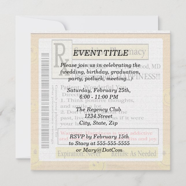 RX Funny Happiness Prescription Invitation (Front)
