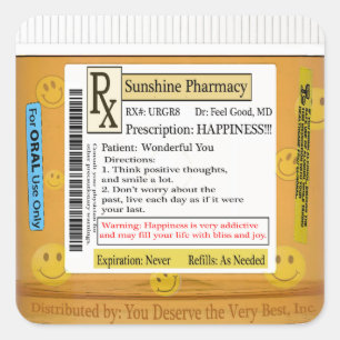 RX Funny Happiness Prescription Square Sticker