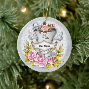 RX Mortar Pestle Roses Ceramic Tree Decoration