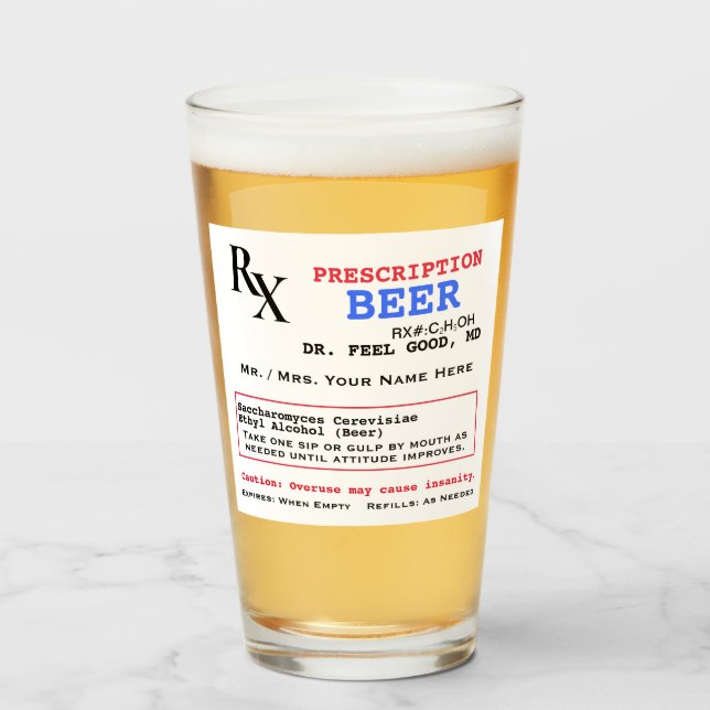 RX Prescription for Beer Glass (Front Filled)