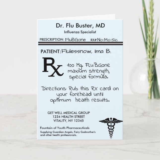 RX Prescription Pad Funny Flu Remedy Card (Front)