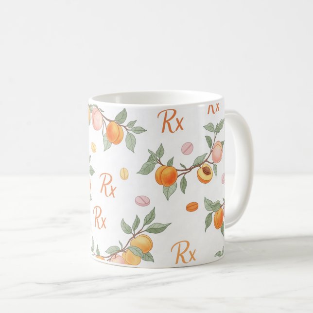 Rx Prescription Peach Pill Pattern Pharmacy Coffee Mug (Front Right)