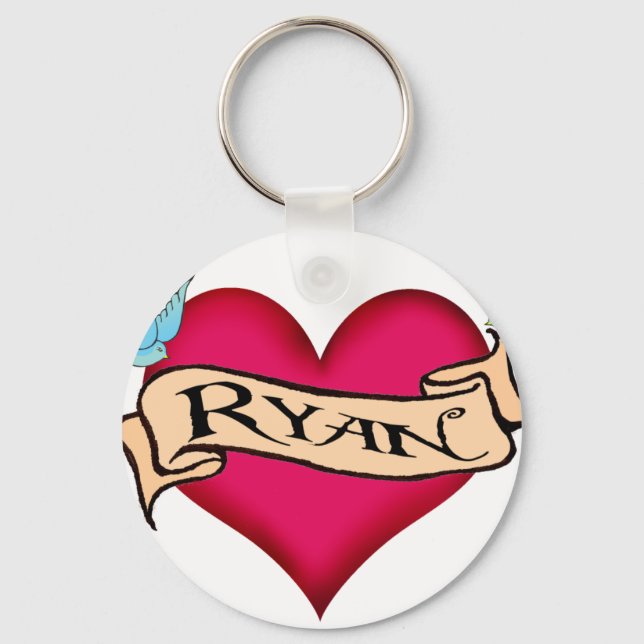 Ryan - Custom Heart Tattoo T-shirts & Gifts Key Ring (Front)