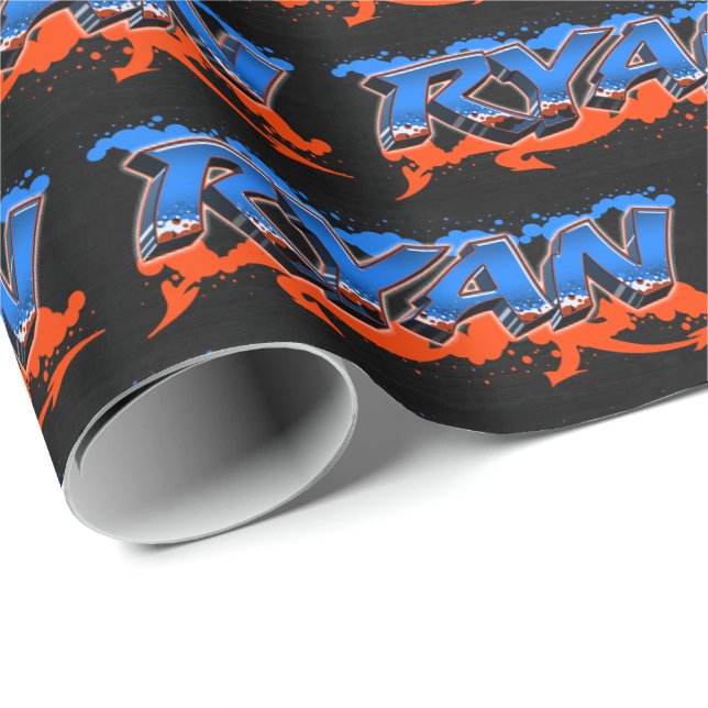 Ryan First Name Name Graffiti blue orange Wrapping Paper (Roll Corner)