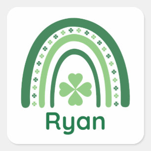 Ryan Name Clover Boho Rainbow Square Sticker