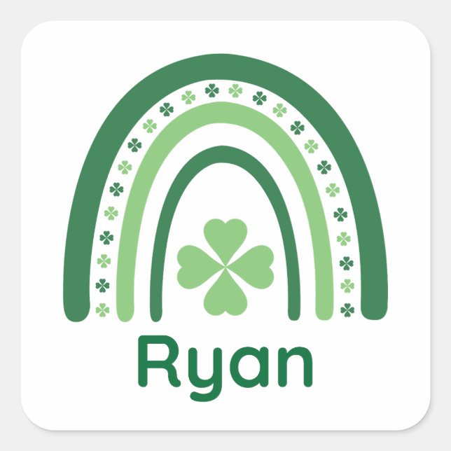 Ryan Name Clover Boho Rainbow Square Sticker (Front)