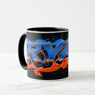 Ryan Vorname Name Graffiti blue orange Tasse Mug