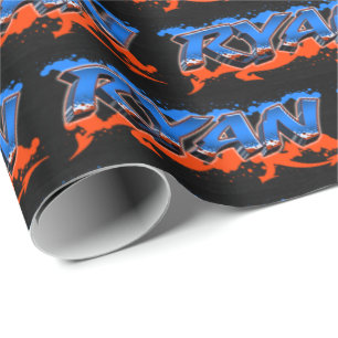 Ryan Vorname Name Graffiti blue orange Wrapping Paper