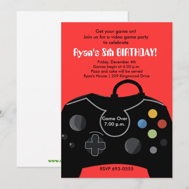 RYAN'S VIDEO GAME PARTY INVITATION (Front/Back)