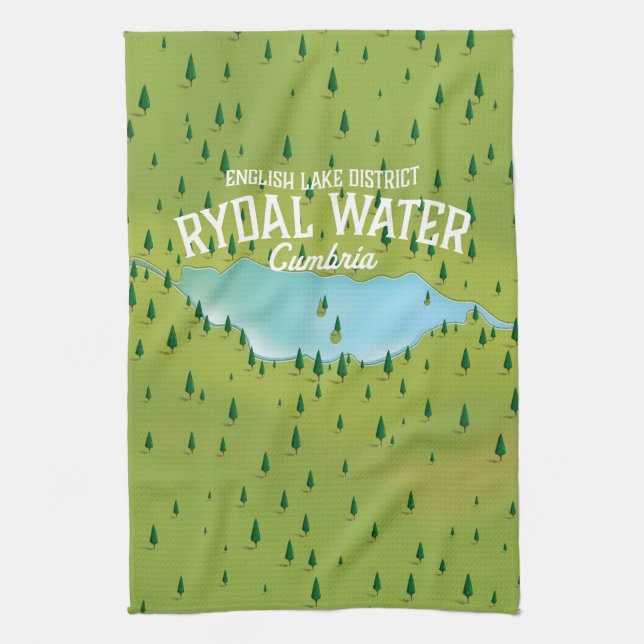 Rydal Water Cumbria Map poster Tea Towel (Vertical)