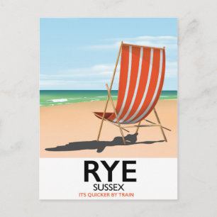 Rye beach Sussex "its quicker by train" Postcard