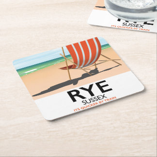 Rye beach Sussex "its quicker by train" Square Paper Coaster