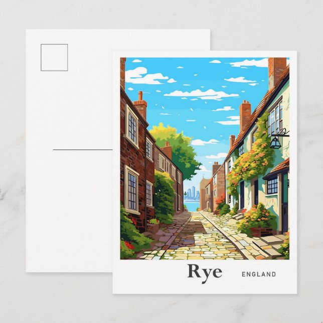 Rye England Art Vintage Travel Illustration Postcard (Front/Back)
