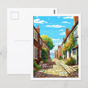 Rye England vintage travel place illustration Postcard