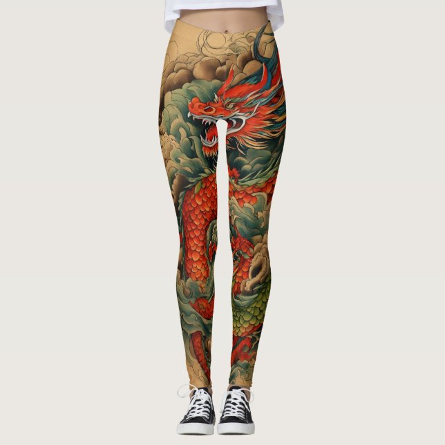 Ryū no Yume: Majestic Japanese Dragon Back Tattoo Leggings (Front)