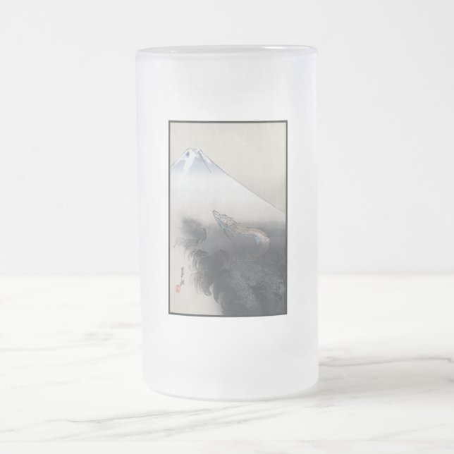 Ryu Shoten: Ascending Dragon over Fuji, Japan Frosted Glass Beer Mug (Center)