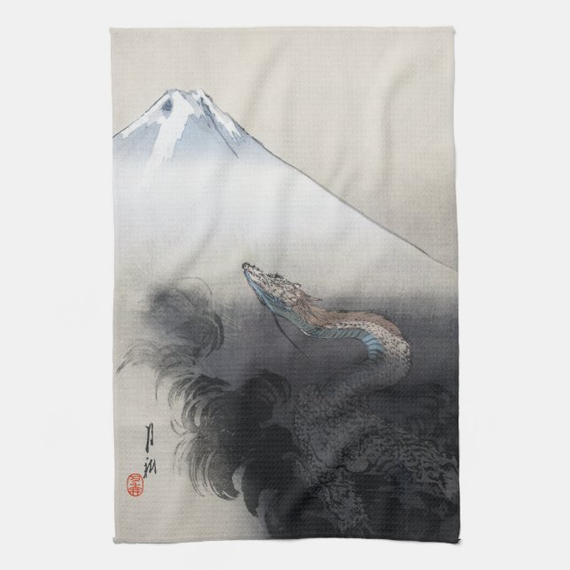 Ryu Shoten: Ascending Dragon over Fuji, Japan Tea Towel (Vertical)