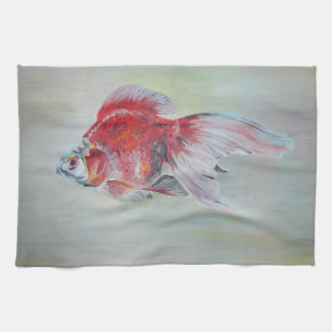 Ryukin Goldfish Acrylic Painting Tea Towel