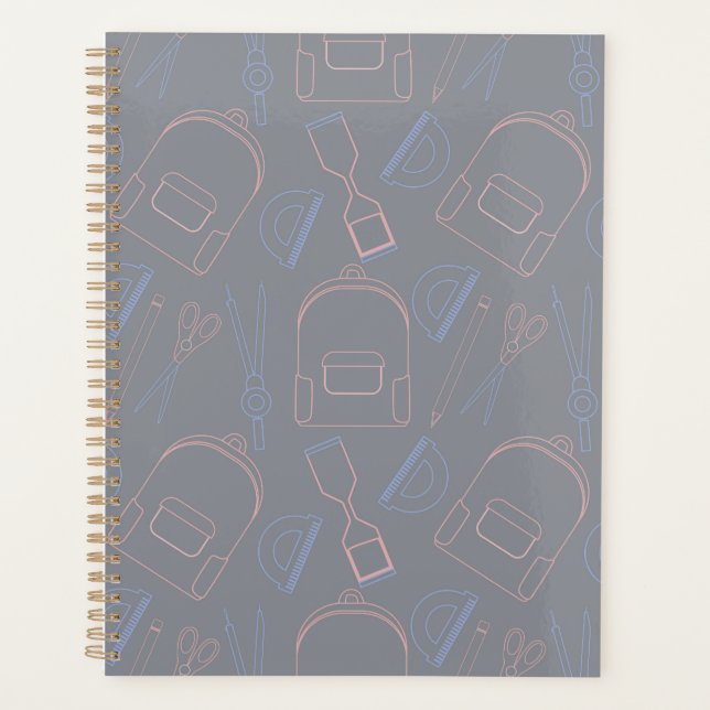 sсhool seamless pattern in lineart style planner (Front)