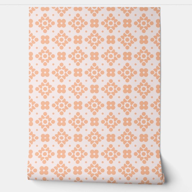 (S) 2502218A Retro Geometric Floral Pattern Pink Wallpaper (Unrolling)