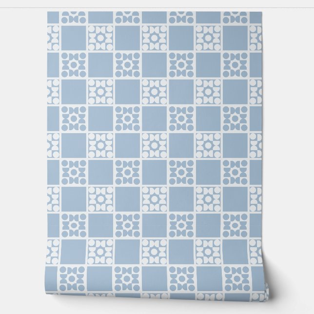 (S) 2502223B Retro Geometric Tiles Blue Wallpaper (Unrolling)