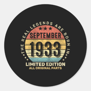 S 90 Awesome Since September 1933 90Th Classic Round Sticker