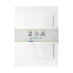 S & A Minimalist Blue Floral Wedding Belly Band Invitation Belly Band