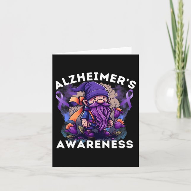 S Awareness Month T Heimer Gnomes Purple Ribbon  Card (Front)