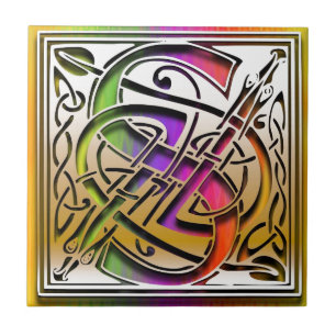 S Celtic Rainbow Custom Monogram Tile
