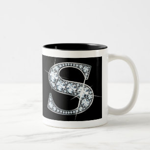 "S" Diamond Bling on Black Mug